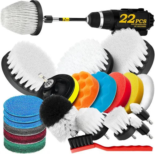 Holikme Juego de 22 piezas de accesorios para cepillo de taladro, almohadillas de fregado y esponja, almohadillas de pulido, cepillo de limpieza de