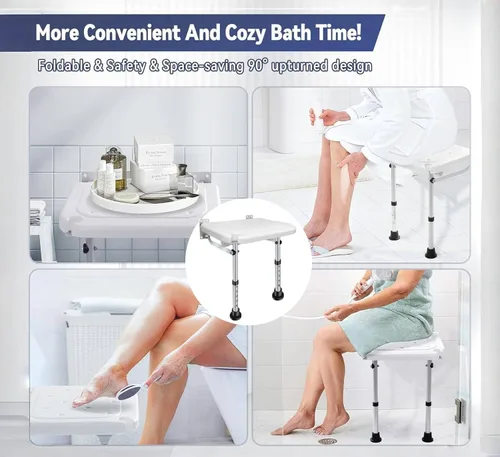 Miniatura 8 de Silla de pared plegable de altura ajustable de 5 velocidades (16.5-20.4 pulgadas) con una capacidad de peso de 400 libras, adecuada para baños