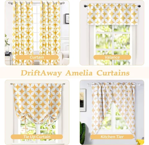 Miniatura 8 de DriftAway Amelia - Cortinas térmicas blackout con ojales, para oscurecimiento de habitación, estampado geométrico retro, estrella circular, set de 2