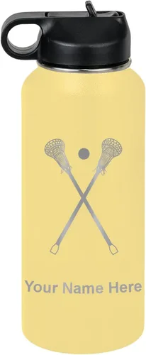 Miniatura 57 de LaserGram Botella de agua personalizada, palitos de lacrosse, acero inoxidable de doble pared aislada al vacío con popote superior, regalo grabado
