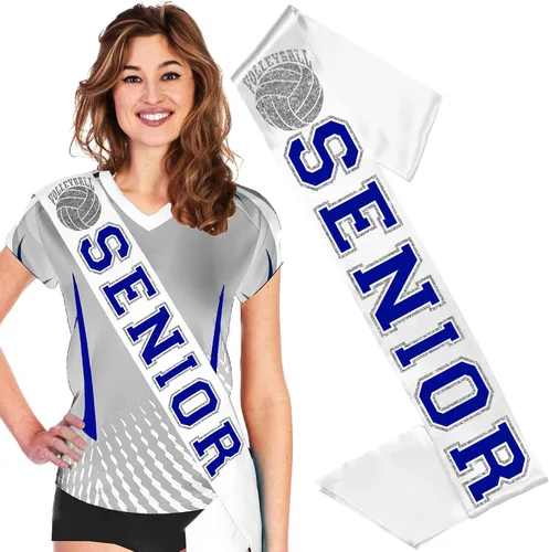 Miniatura 8 de RhinestoneSash Senior Sash Blue - Royal and Silver Sparkle White PREMIUM GRADE SATIN Sahes - High School Team Sports