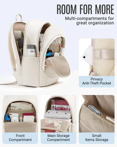Miniatura 2 de LIGHT FLIGHT Mochila de viaje para laptop para mujer, mochila de 15.6 pulgadas con orificio de carga USB, resistente al agua, mochila negra de gran