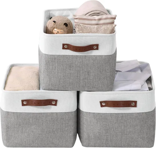 Miniatura 14 de DECOMOMO Cestas de almacenamiento extra grandes, contenedores de almacenamiento de tela con asas para organizar estantes, juguetes, guardería, Beige