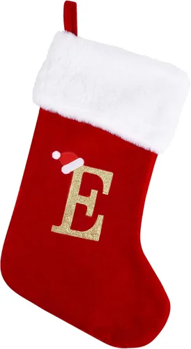 Miniatura 12 de Medias de Navidad con monograma de 20 pulgadas con letras, medias de Navidad grandes súper suaves, terciopelo rojo con puño de felpa blanco súper