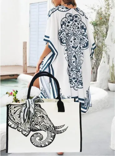 Miniatura 2 de Bolsas de lona grandes personalizadas, bolsas de playa reutilizables, regalos para mujeres, cumpleaños, con bolsillo interior, mandala