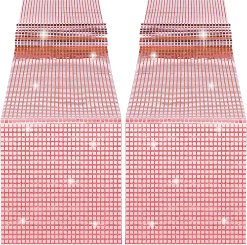 Miniatura 10 de Durony Paquete de 2 caminos de mesa disco de 11 x 108 pulgadas, espejo rosa intenso con laminado de purpurina y lentejuelas brillantes