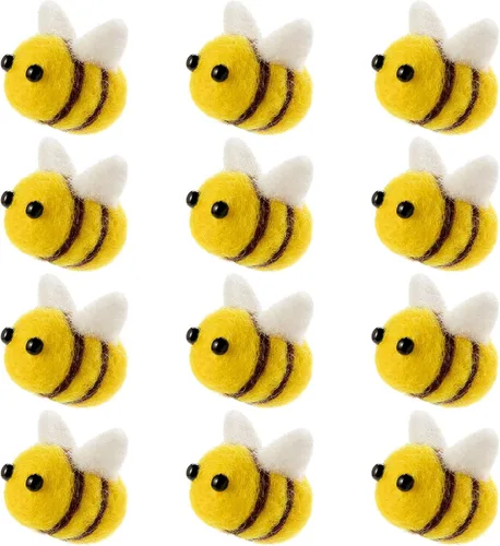 CINPIUK Juego de 12 abejas de fieltro para manualidades, fieltro de lana de abejorro de felpa para decoración de bandejas escalonadas, recuerdos de