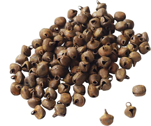 100 piezas de campanas mini de cascabel artesanal primitivo del país, campanas de Navidad, para manualidades de corona, campanas artesanales, hogar