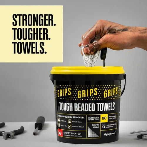 Miniatura 6 de MightyGood. Grips Tough - Toallas húmedas para manos y superficies con cuentas, 1 paquete, 80 extra grandes de 10 x 12 pulgadas, cuentas 3D