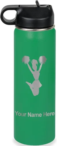 Miniatura 44 de LaserGram Botella de agua personalizada, animadora, acero inoxidable de doble pared aislada al vacío con popote superior, regalo grabado