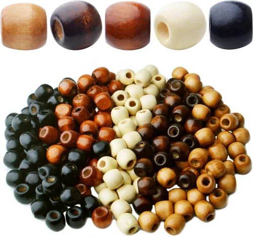 Miniatura 8 de Aylifu 300 cuentas espaciadoras de madera redondas naturales europeas con agujero grande para el cabello, cuentas trenzadas para peinado
