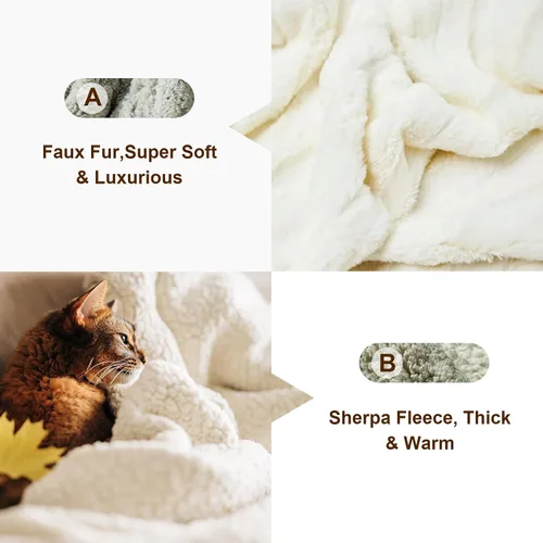 Miniatura 7 de COZYART Manta Sherpa de piel sintética esponjosa sin pelusa para sofá, color verde salvia, 50 x 60 pulgadas, forro polar sherpa, reversible, suave