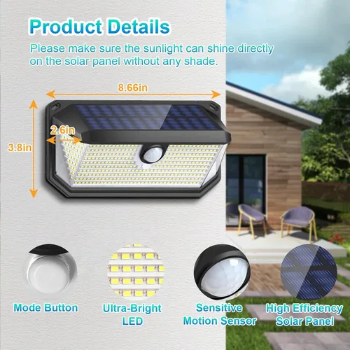 Miniatura 6 de Brightever - Luces solares para exteriores, 4000LM, 388 LEDs, sensor de movimiento, luces exteriores alimentadas por energía solar, IP65
