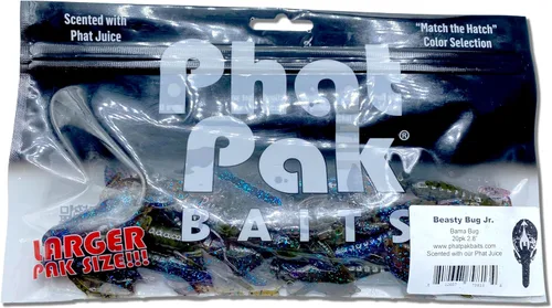 Miniatura 8 de Phat Pak Baits - Beasty Bug Jr Ned Rig Craw Finesse Bass Señuelo de pesca de plástico suave 20ct 2.8" Paquete de variedades