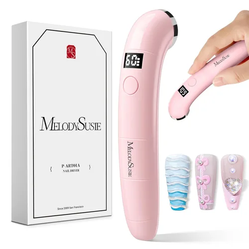 MelodySusie Lámpara de Uñas UV Inalámbrica Ergonómica de Mano con Pantalla LCD y 2 Temporizadores, P-Art01A Luz LED UV Mini Recargable que Cura