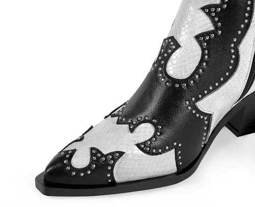 Miniatura 7 de ANN CREEK Botas vaqueras de tobillo para mujer, botas vaqueras con remaches y tachonadas, botas vaqueras occidentales, botas cortas con remaches