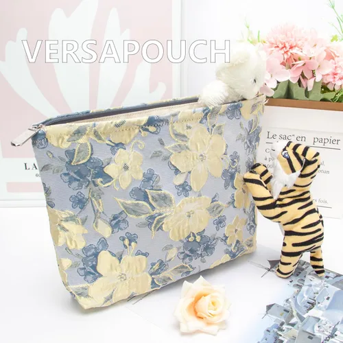 Miniatura 6 de Pazimiik Bolsa de maquillaje floral, grande, de algodón, con cremallera para bolsa de viaje, organizador de maquillaje de lona para mujeres