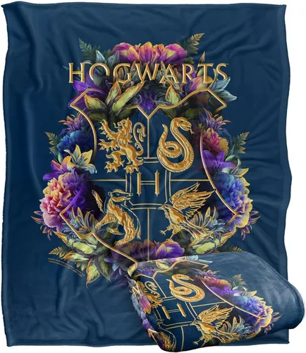 Miniatura 8 de Harry Potter Hogwarts - Manta con diseño floral verde y dorado con diseño de cresta sedosa al tacto, súper suave, 36 x 58 pulgadas, diseño floral