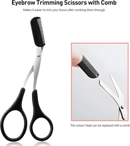 Miniatura 4 de Kit de tijeras de aseo para cejas, kit 4 en 1 de acero inoxidable para mujeres y hombres, incluyendo maquinillas de afeitar para cejas, cepillo