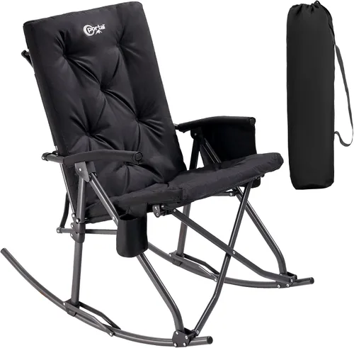 Miniatura 9 de Portal Mecedora plegable para acampar al aire libre – Silla reclinable gruesa acolchada mecedora portátil para camping para patio, porche delantero