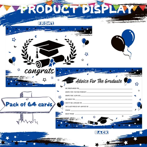 Miniatura 3 de Funrous 64 tarjetas de consejos 2026, suministros para fiesta de graduación, tarjetas de graduación de deseos a granel, felicitaciones de graduación