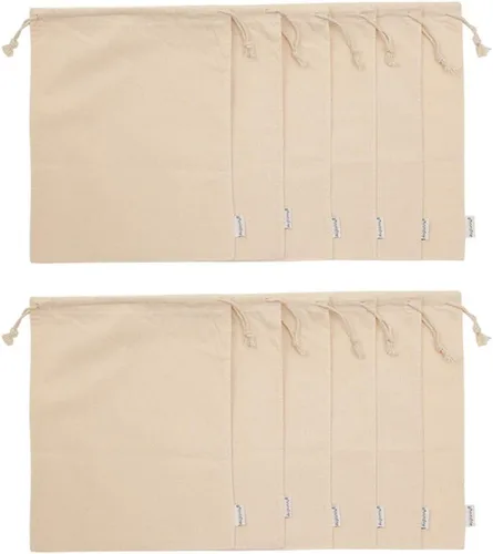 Miniatura 2 de Bolsas 100 % muselina de algodón con cordón, 12 unidades, XL, Blanco
