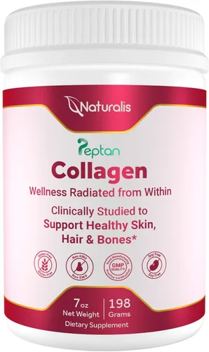 Naturalis Péptidos de colágeno en polvo (7 onzas) | Fabricado con colágeno Peptan®, clínicamente estudiado para apoyar la piel, el cabello y los