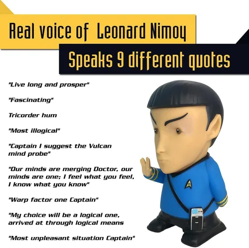 Miniatura 2 de FAMETEK Star Trek: TOS - Mr. Spock - Altavoz Bluetooth de 6 pulgadas con efectos de sonido, micrófono y citas auténticas de Spock