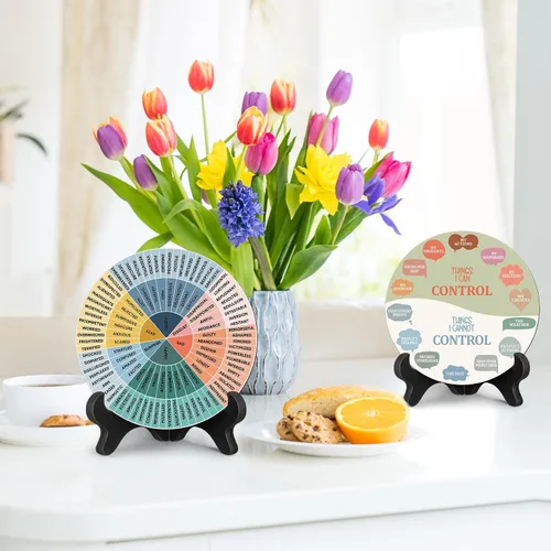 Miniatura 6 de 2 piezas de decoración para escritorio de oficina de terapia de rueda de sentimientos, cosas que puedo controlar, gráfico doble cara de emociones