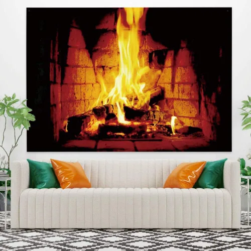 Miniatura 2 de Haoyiyi Tapiz de fuego ardiente de 39.4 x 27.6 pulgadas, para colgar en la pared de ladrillo brillante, vintage, regalos de Navidad, festivales