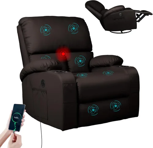 Miniatura 10 de LEVELEVE Silla reclinable mecedora, silla reclinable de masaje con masaje por vibración y calor, sillas reclinables giratorias de 360°, sala