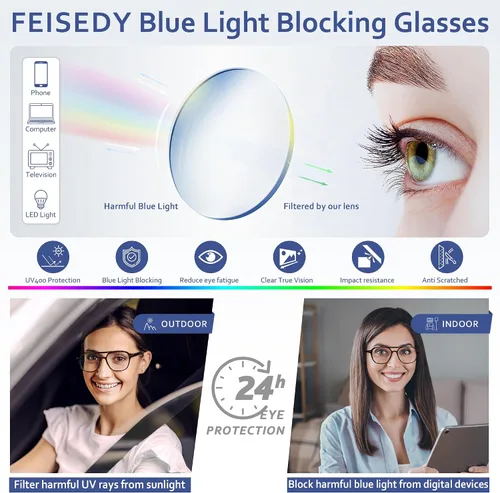 Miniatura 4 de FEISEDY Gafas de bloqueo de luz azul para mujeres y hombres, cuadrados, ligeros, antifatiga ocular y deslumbramiento UV B0141