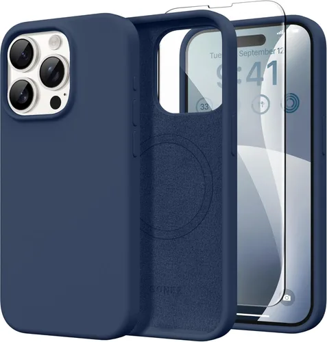 Miniatura 136 de GONEZ Funda de silicona para iPhone 14 Pro Max, compatible con MagSafe, con protector de pantalla + protector de lente de cámara, silicona líquida a