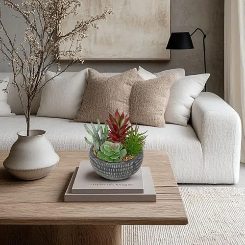 Miniatura 2 de Briful Suculentas falsas en maceta de cemento negro, arreglo de plantas suculentas artificiales para decoración del hogar, pequeñas plantas falsas