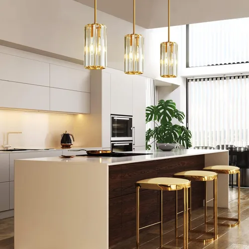 Miniatura 5 de Iluminación colgante dorada moderna mini candelabros de cristal, lámpara colgante ajustable para cocina, isla, comedor, pasillo, dormitorio