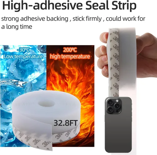 Miniatura 3 de Tira de Sellado para Puerta, 10 MT Tope de Corriente de Puerta Adhesivo Tiras de Sellado de Silicona Ideal para Puertas, Ventanas, Vidrio de Ducha