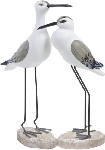 2 adornos de pájaro de gaviota de madera, decoración costera, escultura realista de gaviota para el hogar, oficina, estante y decoración navideña,