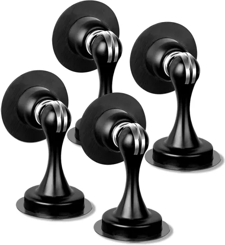 Miniatura 8 de Topes de puerta, paquete de 6, tope magnético de puerta, soporte de puerta de acero inoxidable para pared con cinta adhesiva de doble cara, sin