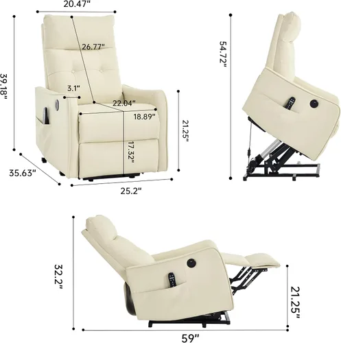 Miniatura 2 de Silla Reclinable con Elevación Eléctrica con Masaje de Vibración y Calor para Personas Mayores de Estatura Pequeña, Silla Elevadora Pequeña