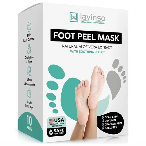 Miniatura 8 de Máscara exfoliante para pies Lavinso para pies secos y agrietados – Paquete de 2 mascarillas exfoliantes que eliminan la piel muerta y callos