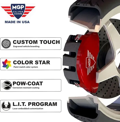Miniatura 6 de MGP Caliper Covers - Cubiertas de pinza de freno 2012-2020 Ford F-150 (freno de estacionamiento mecánico) Set delantero y trasero - Logotipo F-150