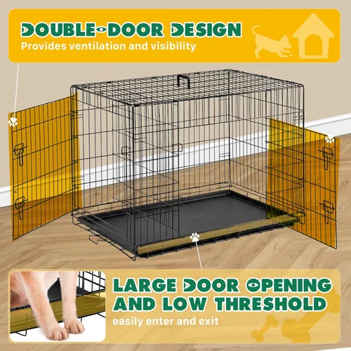 Miniatura 3 de Jaula para Perros - Jaula Portátil Grande de Doble Puerta de 42 Pulgadas para Perros, Perrera de Alambre Metálico para Mascotas con Cerradura Negro