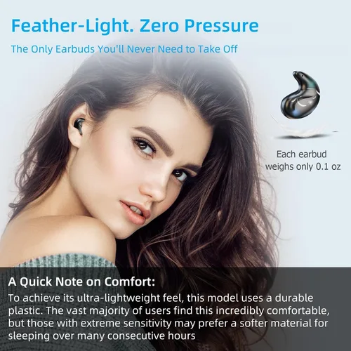 Miniatura 6 de M52 Auriculares para Dormir con Pantalla de Energía, Mini Auriculares Invisibles para Personas que Duermen de Lado, Auriculares Inalámbricos