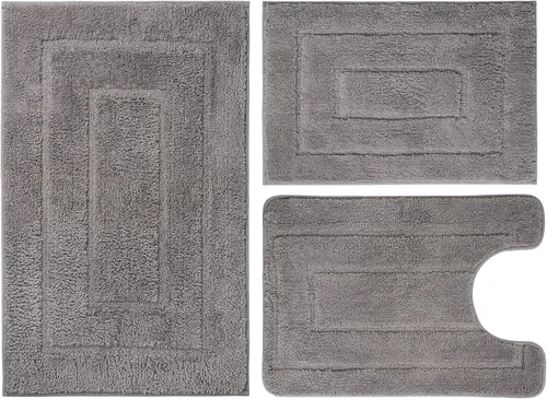 Miniatura 7 de Juego de 3 alfombras de baño, con alfombra de inodoro en forma de U de 20 x 28 pulgadas, ultra absorbente de agua y súper suave, antideslizante