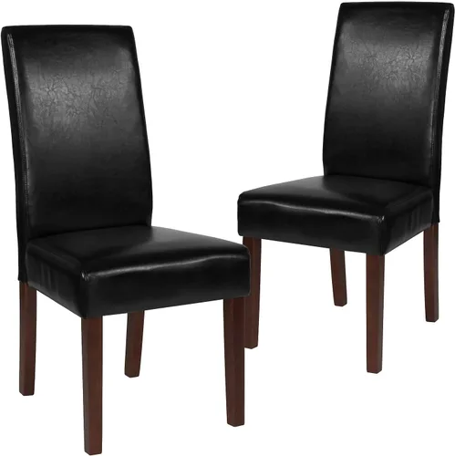 Miniatura 9 de Flash Furniture Greenwich Series Black LeatherSoft - Silla de comedor Parsons de mediados de siglo con parte trasera tapizada