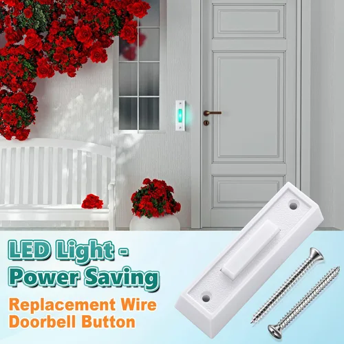 Miniatura 3 de Saillong Botón de timbre con iluminación LED con cable, botones de timbre de repuesto para puerta de garaje, botón de montaje en pared, interruptor