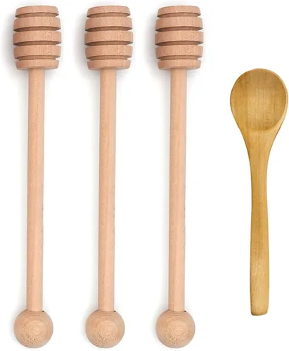 Miniatura 6 de 4 palitos de miel de 6 pulgadas, cuchara de miel, agitador de mezcla de miel de madera, varita de miel para dispensar tarro de miel, rociar miel