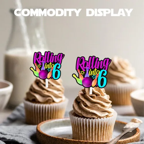 Miniatura 5 de 18 piezas de bola de boliche con purpurina, decoración de postre, magdalenas, boliches, 6 temas, suministros de decoración para niños y niñas