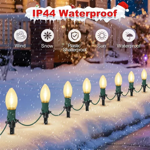 Miniatura 3 de USOKYO 20 bombillas LED C9 de 30 pies, luces LED de Navidad para exteriores, bombillas LED blancas cálidas, impermeables, conectables, luces