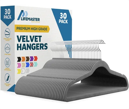 Miniatura 21 de Lifemaster Juego de perchas de plástico antideslizante de terciopelo, juego de 50 piezas antideslizantes con gancho giratorio de 360°, ahorro